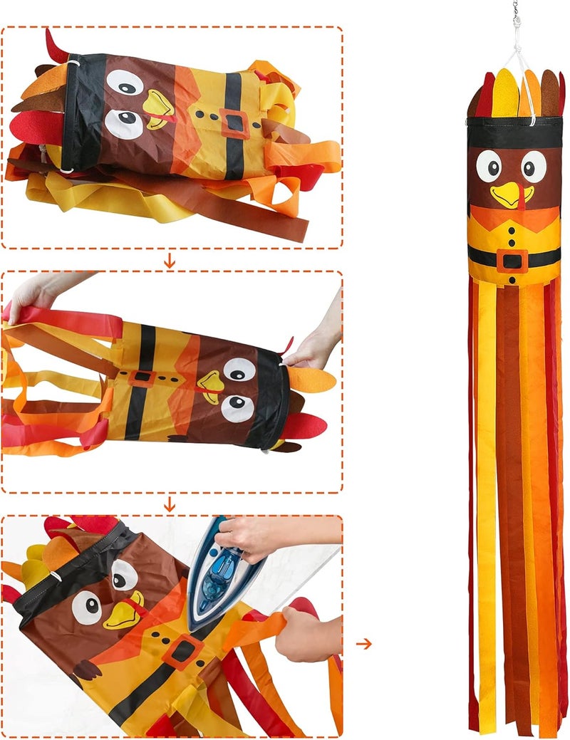 Partyprops 2Pcs 55 Inch Fall Thanksgiving Turkey Windsocks Decoration - Fall Thanksgiving Decorations - Thanksgiving Party Home Farmhouse Yard Wind Sock Outdoor Hanging Decor - Image 4